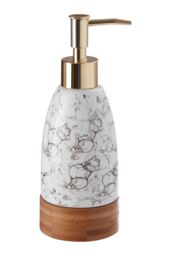 Orsina 3 Pc Bubble Print Bathroom Set, Crisp White Restroom Accessories Set, Bamboo Base Countertop Holder Set - thumbnail 2