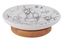 Orsina 3 Pc Bubble Print Bathroom Set, Crisp White Restroom Accessories Set, Bamboo Base Countertop Holder Set - thumbnail 4
