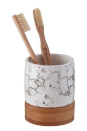 Orsina 3 Pc Bubble Print Bathroom Set, Crisp White Restroom Accessories Set, Bamboo Base Countertop Holder Set - thumbnail 5