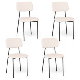 Costway Modern Dining Chair Set of 4 Linen Fabric Upholstered Chairs in Beige