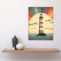 Artery8 Retro Lighthouse Bathroom Art Sunrise Mid Century Modern Flat Vintage Style Large Wall Art Poster Print Thick Paper 18X24 Inch - thumbnail 4