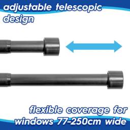 Harbour Housewares Extendable Metal Curtain Poles Kit - 77 to 250cm - Pack of 2 in Black - thumbnail 4