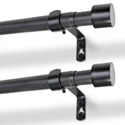 Harbour Housewares Extendable Metal Curtain Poles Kit - 77 to 250cm - Pack of 2 in Black - thumbnail 1