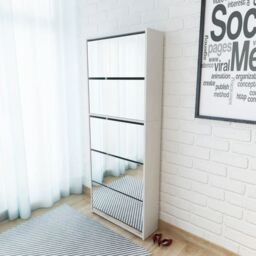 Berkfield Home Shoe Cabinet 5-Layer Mirror White 63x17x169.5 cm