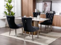 HomeTouch Set of 2 Luxie Velvet Dining Chairs with Steel Legs in Black - Size: 2 Pack - thumbnail 4