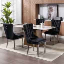 HomeTouch Set of 2 Luxie Velvet Dining Chairs with Steel Legs in Black - Size: 2 Pack - thumbnail 2