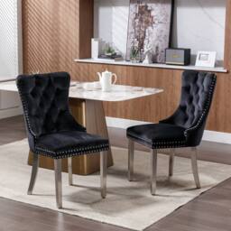 HomeTouch Set of 2 Luxie Velvet Dining Chairs with Steel Legs in Black - Size: 2 Pack - thumbnail 3