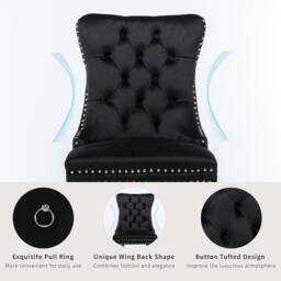 HomeTouch Set of 2 Luxie Velvet Dining Chairs with Steel Legs in Black - Size: 2 Pack - thumbnail 9
