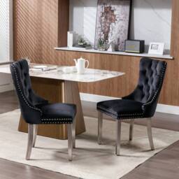 HomeTouch Set of 2 Luxie Velvet Dining Chairs with Steel Legs in Black - Size: 2 Pack - thumbnail 5