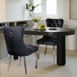 HomeTouch Set of 2 Luxie Velvet Dining Chairs with Steel Legs in Black - Size: 2 Pack - thumbnail 7