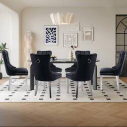 HomeTouch Set of 2 Luxie Velvet Dining Chairs with Steel Legs in Black - Size: 2 Pack - thumbnail 6