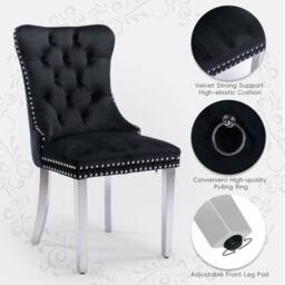 HomeTouch Set of 2 Luxie Velvet Dining Chairs with Steel Legs in Black - Size: 2 Pack - thumbnail 8