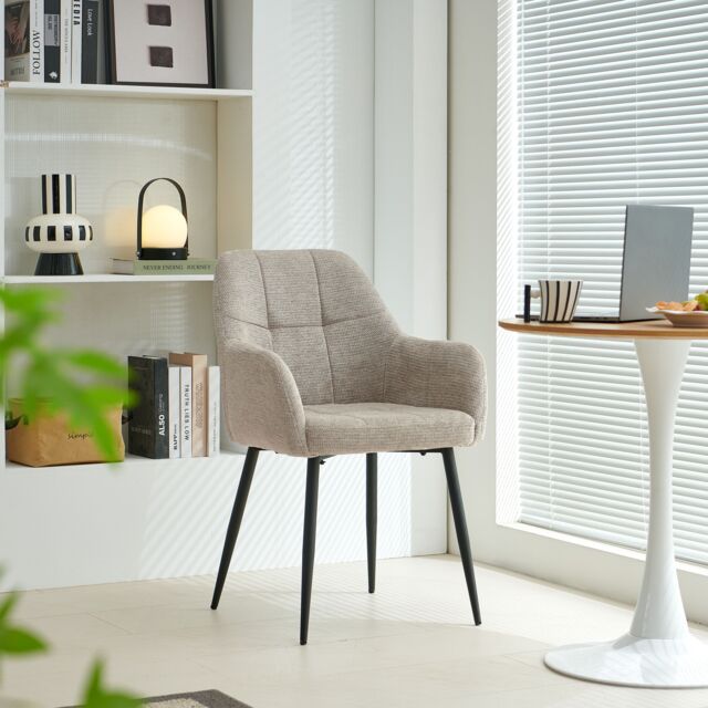 SONARA Modern Single Dining Chair with Plush Chenille Fabric in Light Brown - image 1