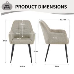 SONARA Modern Single Dining Chair with Plush Chenille Fabric in Light Brown - thumbnail 2