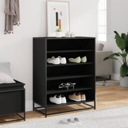 Berkfield Home Shoe Cabinet Black 75x38x97.5 cm Engineered Wood & Metal - thumbnail 3