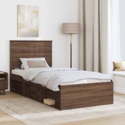 Berkfield Home Bed Frame with Headboard Brown Oak 90 x 190 cm Solid Pine Wood - thumbnail 3