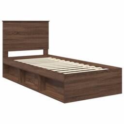 Berkfield Home Bed Frame with Headboard Brown Oak 90 x 190 cm Solid Pine Wood - thumbnail 4