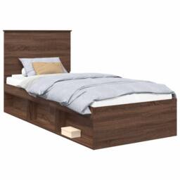 Berkfield Home Bed Frame with Headboard Brown Oak 90 x 190 cm Solid Pine Wood - thumbnail 2
