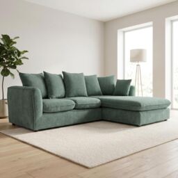 Abakus Direct Lucas Water Repellent Velvet Chenille Right Facing Corner Sofa in Jungle Green in Dark Green - thumbnail 7