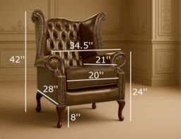 Somnior 2 Leather Chesterfield Wingback Scrolled Arm Chair Set UK Manufactured in Tan - Size: 1 Seater - thumbnail 4