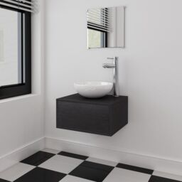 Berkfield Home Four Piece Bathroom Furniture Set with Basin with Tap Black - thumbnail 1
