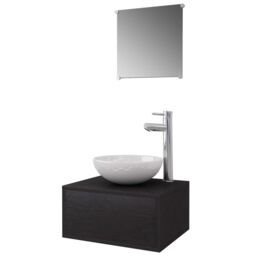 Berkfield Home Four Piece Bathroom Furniture Set with Basin with Tap Black - thumbnail 2