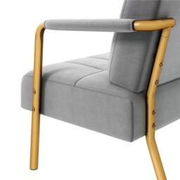VOGREX Grey Velvet Accent Armchair Golden Legs Pillow Living Room - thumbnail 4
