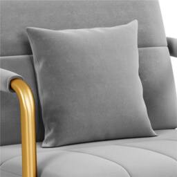 VOGREX Grey Velvet Accent Armchair Golden Legs Pillow Living Room - thumbnail 3