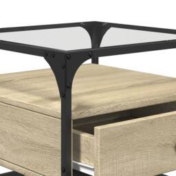 Berkfield Home Coffee Table with Glass Top Sonoma Oak 50x50x45 cm Steel in Light Brown - Size: 50 x 50 x 45 cm - thumbnail 8