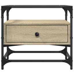 Berkfield Home Coffee Table with Glass Top Sonoma Oak 50x50x45 cm Steel in Light Brown - Size: 50 x 50 x 45 cm - thumbnail 4