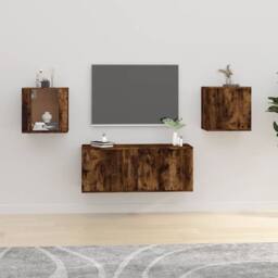 Berkfield Home Wall Mounted TV Cabinets 2 pcs Smoked Oak 40x34.5x40 cm in Brown - thumbnail 2