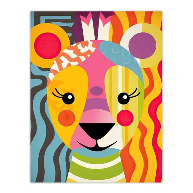"Artery8 Wall Art Print Cute Zoo Animal Colourful Graphic Artwork Geometric Patterns & Shapes Kids Bedroom Painting Poster - Size: W18"" x H24""" - image 1