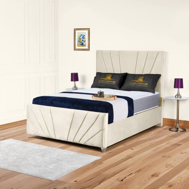 UK Bed Furniture Sunrise Slatted Base Upholstered Bed with 48 Inch Headboard in Cream - Size: Single - image 1