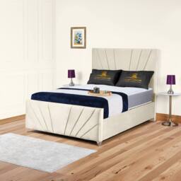 UK Bed Furniture Sunrise Slatted Base Upholstered Bed with 48 Inch Headboard in Cream - Size: Single - thumbnail 1