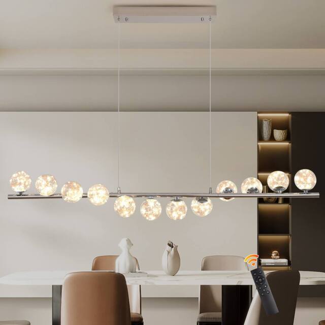 NIVOR 12 Round Glass LED Dimmable Linear Kitchen Island Pendant Light Chrome in Silver - image 1