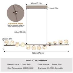 NIVOR 12 Round Glass LED Dimmable Linear Kitchen Island Pendant Light Chrome in Silver - thumbnail 2