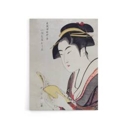 "Artery8 Woman Portrait With Book Canvas Wall Art Print Utamaro Kitagawa in Grey - Size: W18"" x H24""" - thumbnail 1