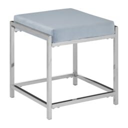 Orsina Powder Blue Velvet & Silver Stool, Square Padded Seat With Stainless Steel Base, Upholstered Stool - thumbnail 2