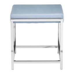 Orsina Powder Blue Velvet & Silver Stool, Square Padded Seat With Stainless Steel Base, Upholstered Stool - thumbnail 3