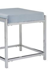 Orsina Powder Blue Velvet & Silver Stool, Square Padded Seat With Stainless Steel Base, Upholstered Stool - thumbnail 5