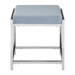 Orsina Powder Blue Velvet & Silver Stool, Square Padded Seat With Stainless Steel Base, Upholstered Stool - thumbnail 6