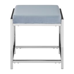Orsina Powder Blue Velvet & Silver Stool, Square Padded Seat With Stainless Steel Base, Upholstered Stool - thumbnail 1