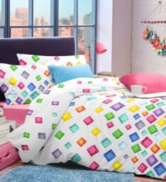 Velosso Jewels White Cotton Rich Printed Duvet Cover & Pillowcase - Size: Double - thumbnail 1