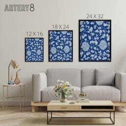 "Artery8 Owen Jones Ornamental Flower Pattern in Blue Framed Canvas Art Print - Size: W12"" x H16""" - thumbnail 4