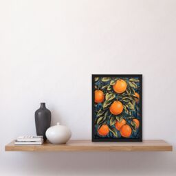 Artery8 Orange Grove On Teal Kitchen Artwork Interior Decor Painting Art Print Framed Poster Wall Decor in Black - Size: A4 - thumbnail 4