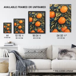 Artery8 Orange Grove On Teal Kitchen Artwork Interior Decor Painting Art Print Framed Poster Wall Decor in Black - Size: A4 - thumbnail 3