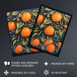 Artery8 Orange Grove On Teal Kitchen Artwork Interior Decor Painting Art Print Framed Poster Wall Decor in Black - Size: A4 - thumbnail 2