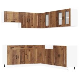 Berkfield Home 11 Piece Kitchen Cabinet Set Kalmar Old Wood Engineered Wood in Brown - thumbnail 2