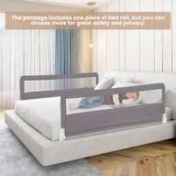 Costway Bed Rail Guard for Toddlers 180CM Foldable Baby Bed Rail w/ Safety Strap in Grey - thumbnail 3
