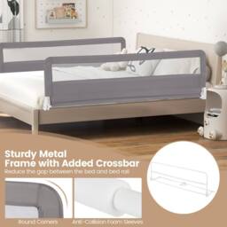 Costway Bed Rail Guard for Toddlers 180CM Foldable Baby Bed Rail w/ Safety Strap in Grey - thumbnail 5